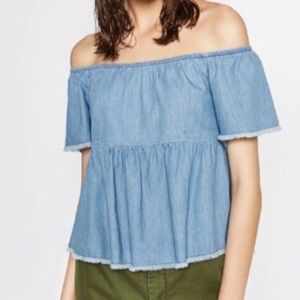 A blue off the top Zara basic blouse